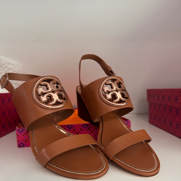 Tory Burch Metal Miller Double Strap Wedge Sandals. Brand New in Box with Bag - Picture 1 of 5